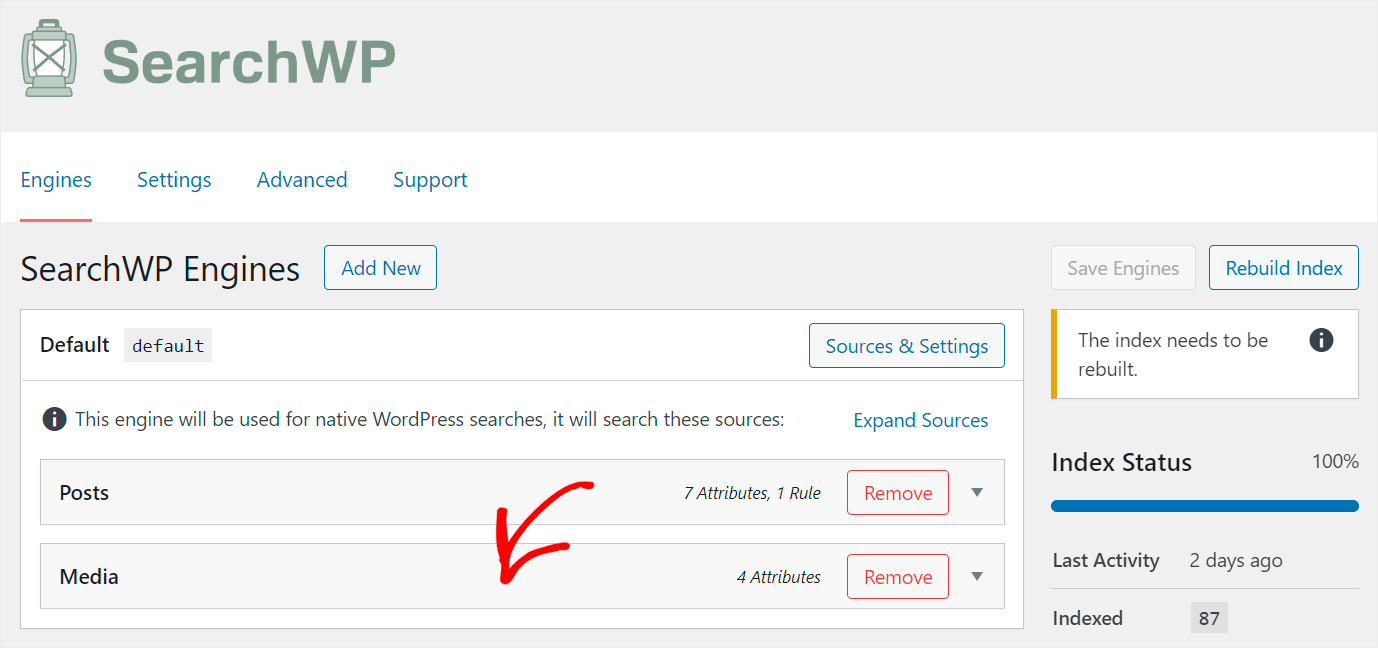 click on the Media search source