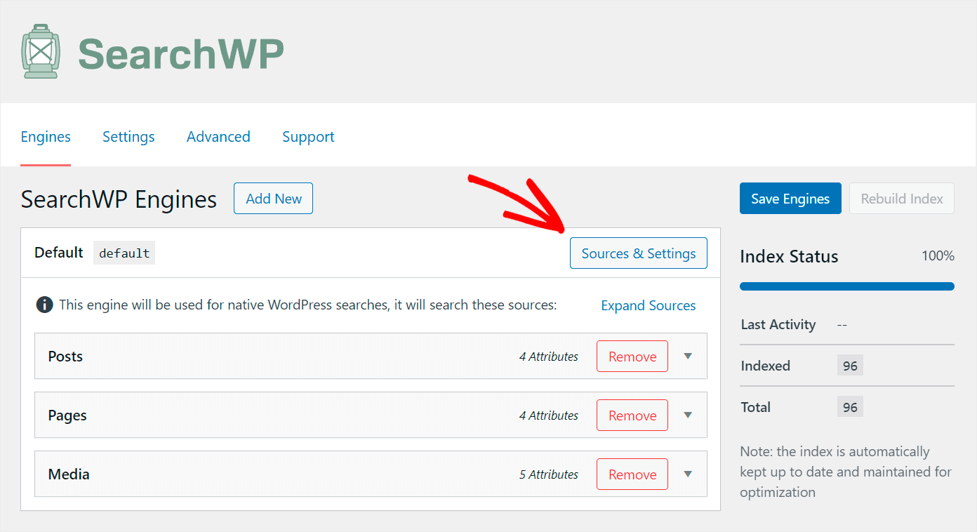 click Sources and Settings