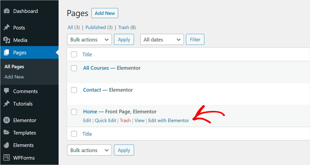 click Edit with Elementor