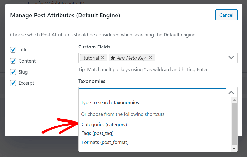add the Categories taxonomy