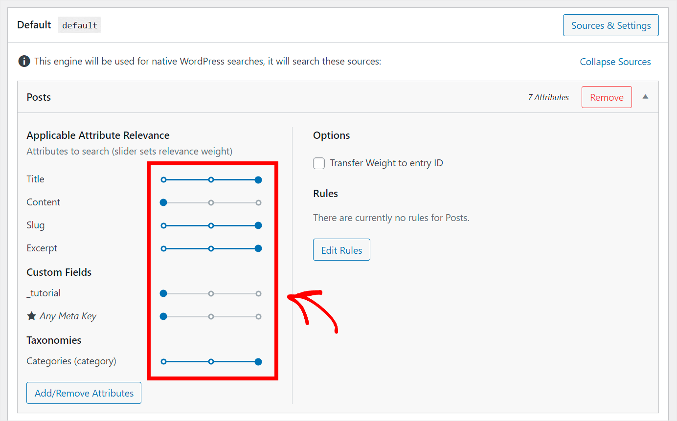 adjust the attributes relevance weight