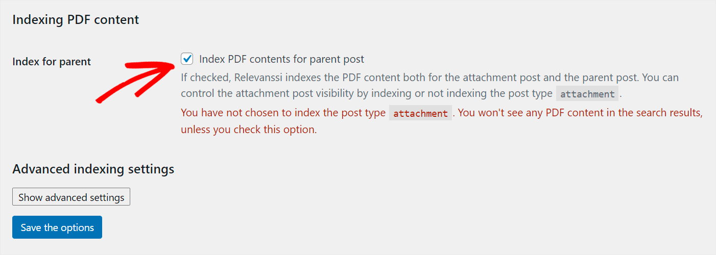 enable PDF indexing in Relevanssi