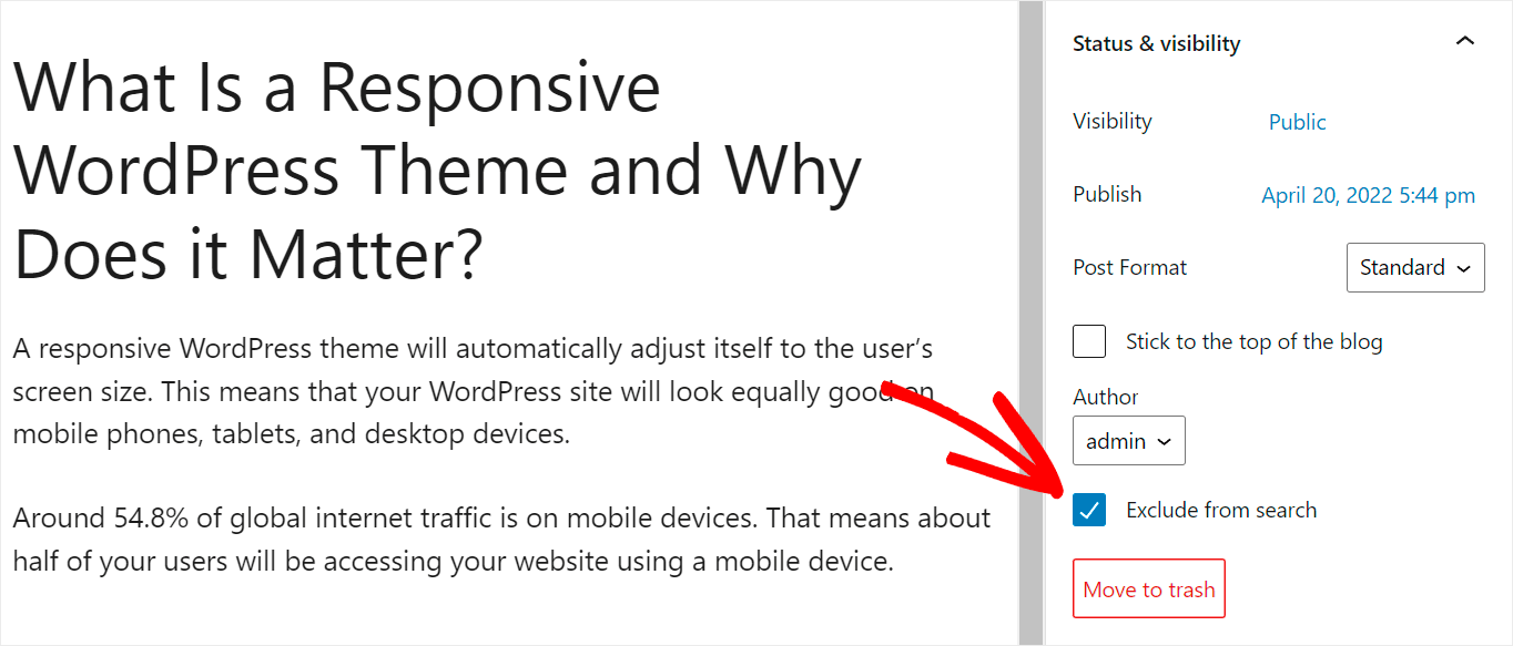 exclude a post from search results