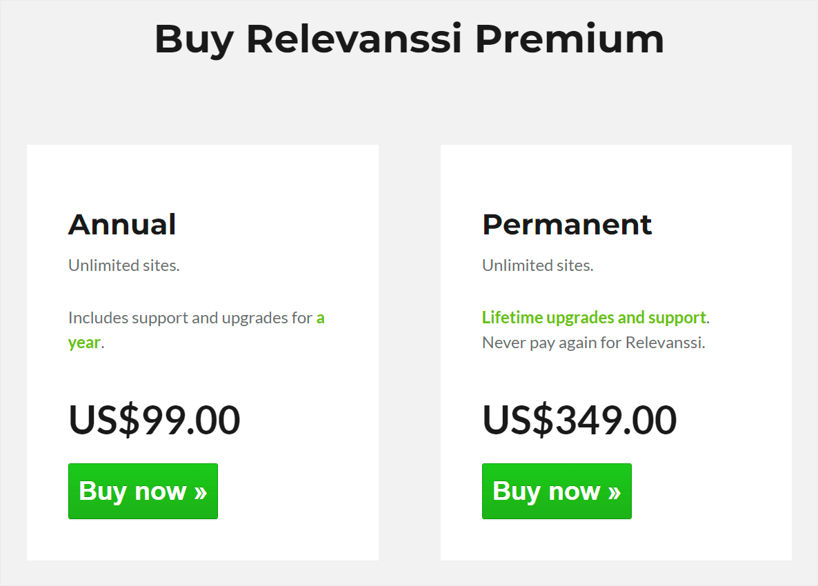 Relevanssi pricing plans