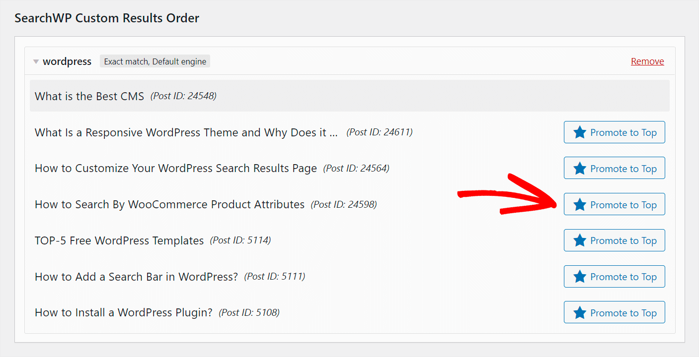 promote a page to the top of search results with SearchWP