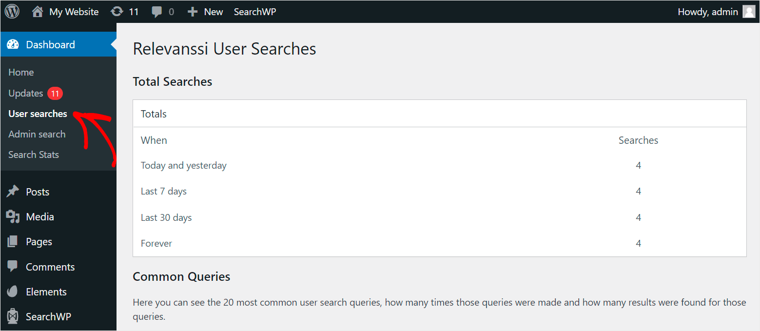 Relevanssi user searches