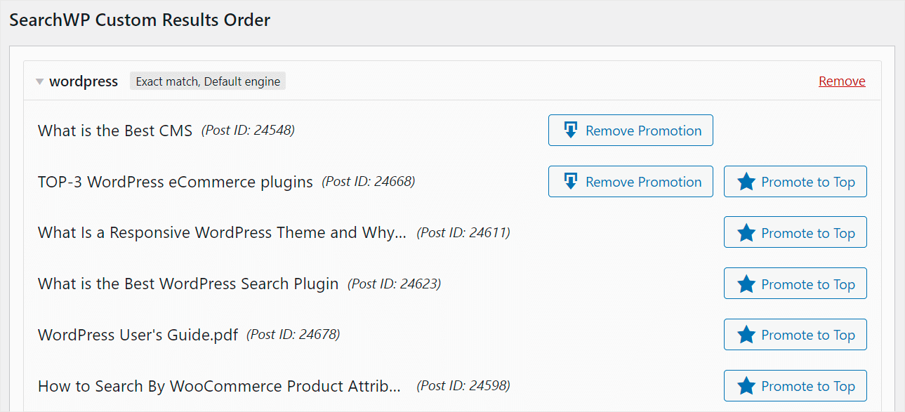 we customized the search results order