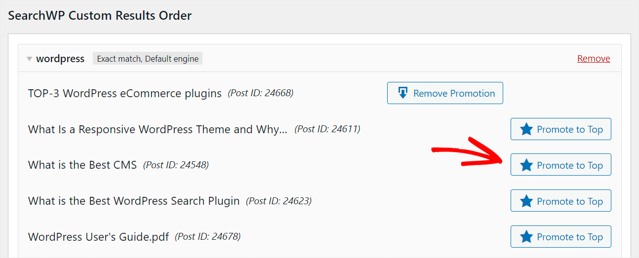 click Promote to Top