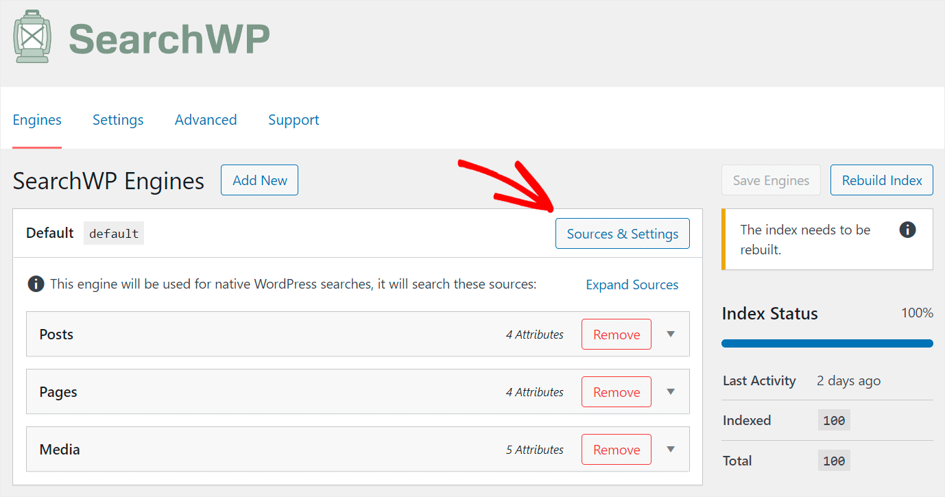 click sources and settings