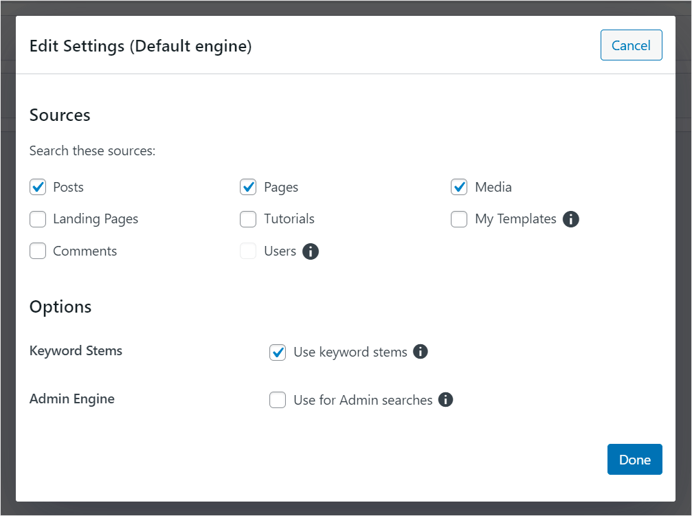 the default set of search sources