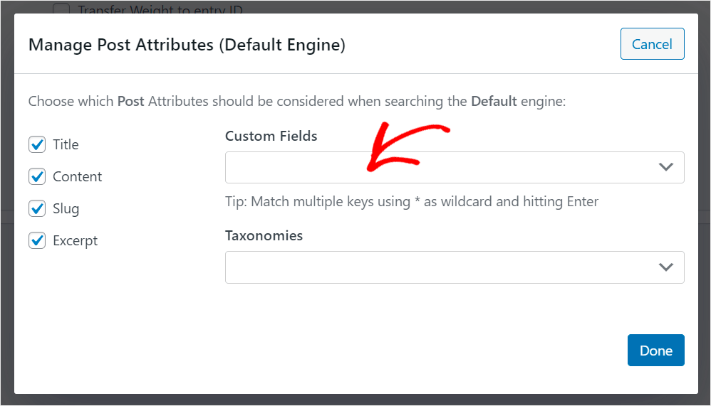 click on the Custom Fields field