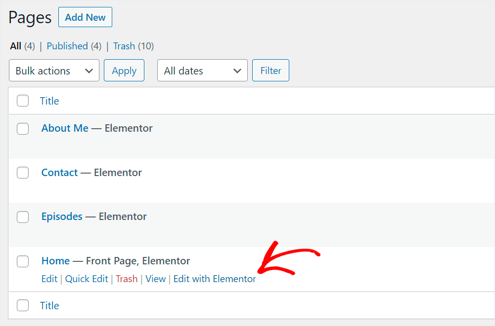 click Edit with Elementor