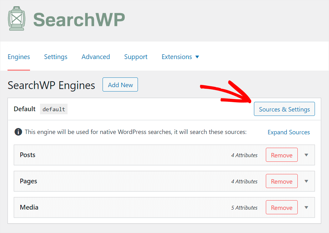 click Sources and Settings