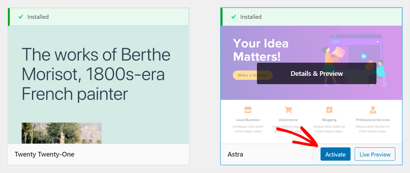 activate your new theme