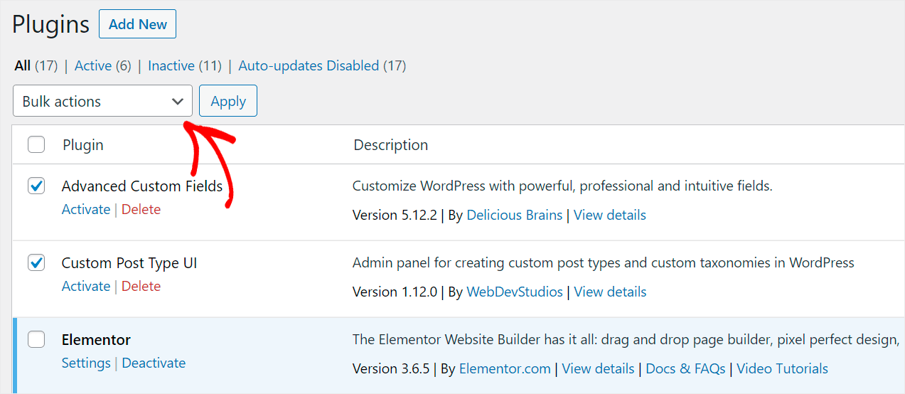 click Bulk Actions