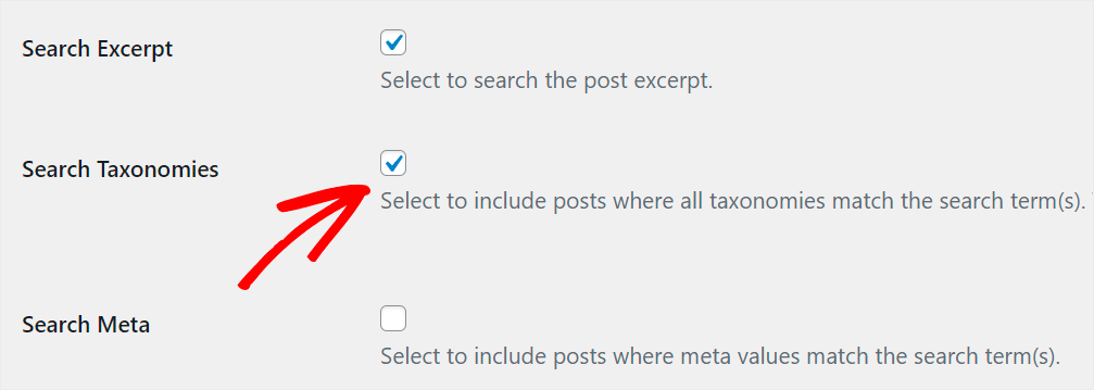 enable searching taxonomies