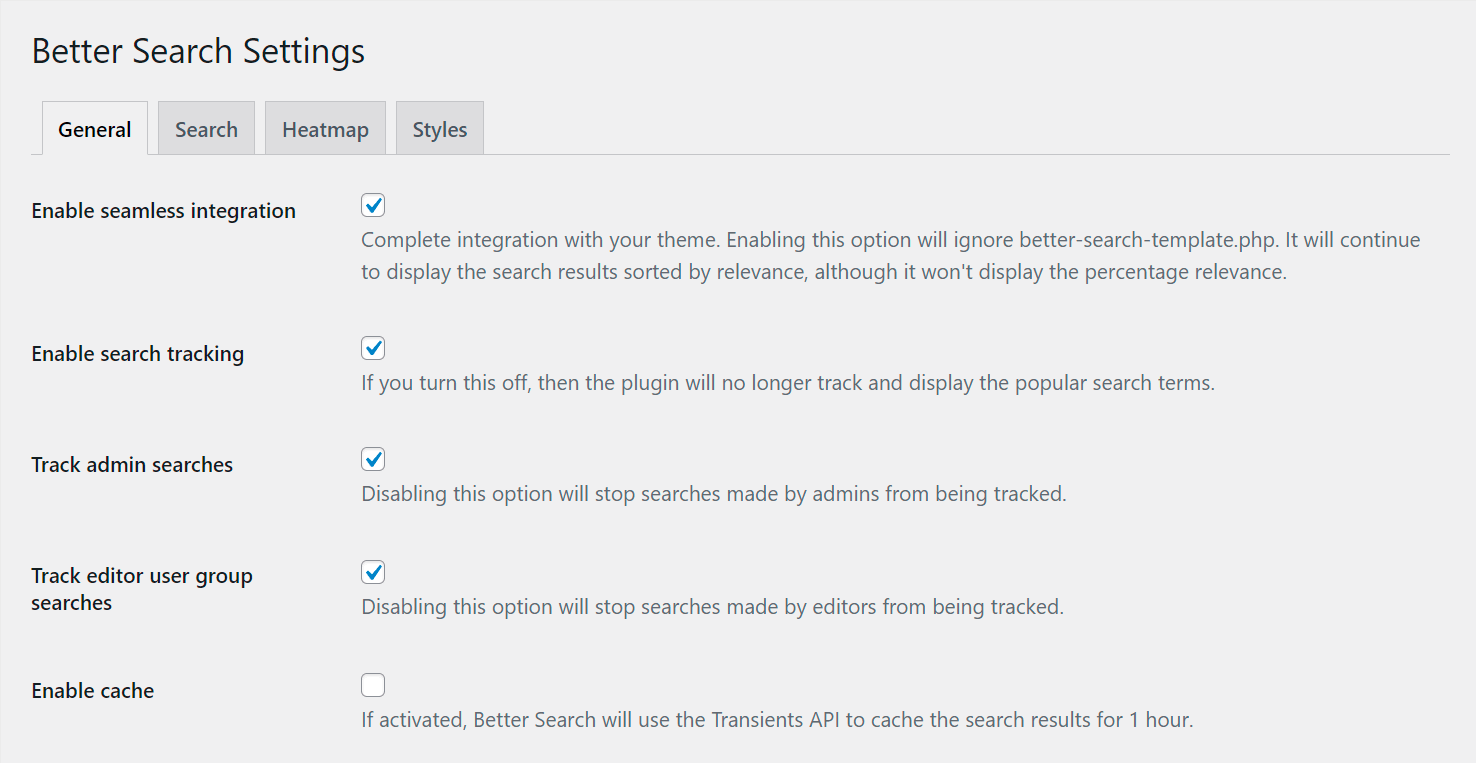 Better Search settings