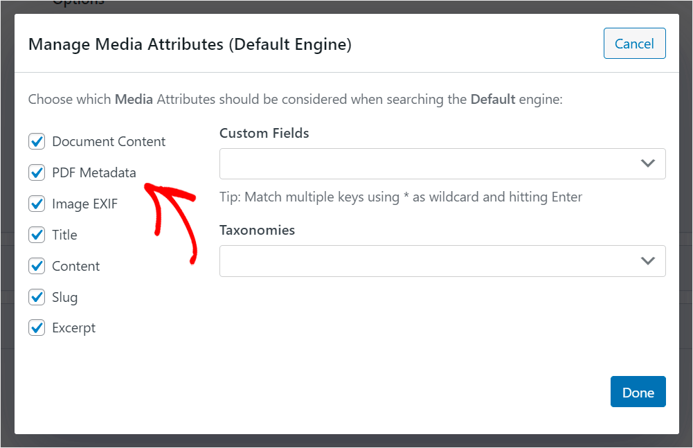 enable PDF indexing