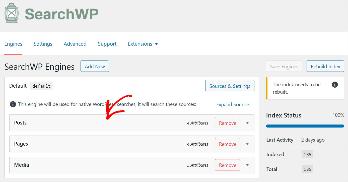 click on the posts search source