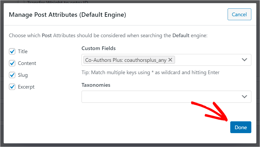 click Done when your're finished adding post attributes