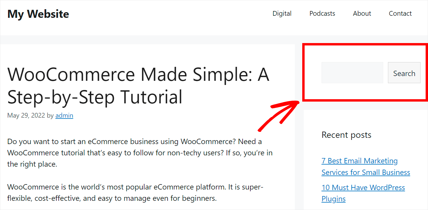 put a search form to the sidebar