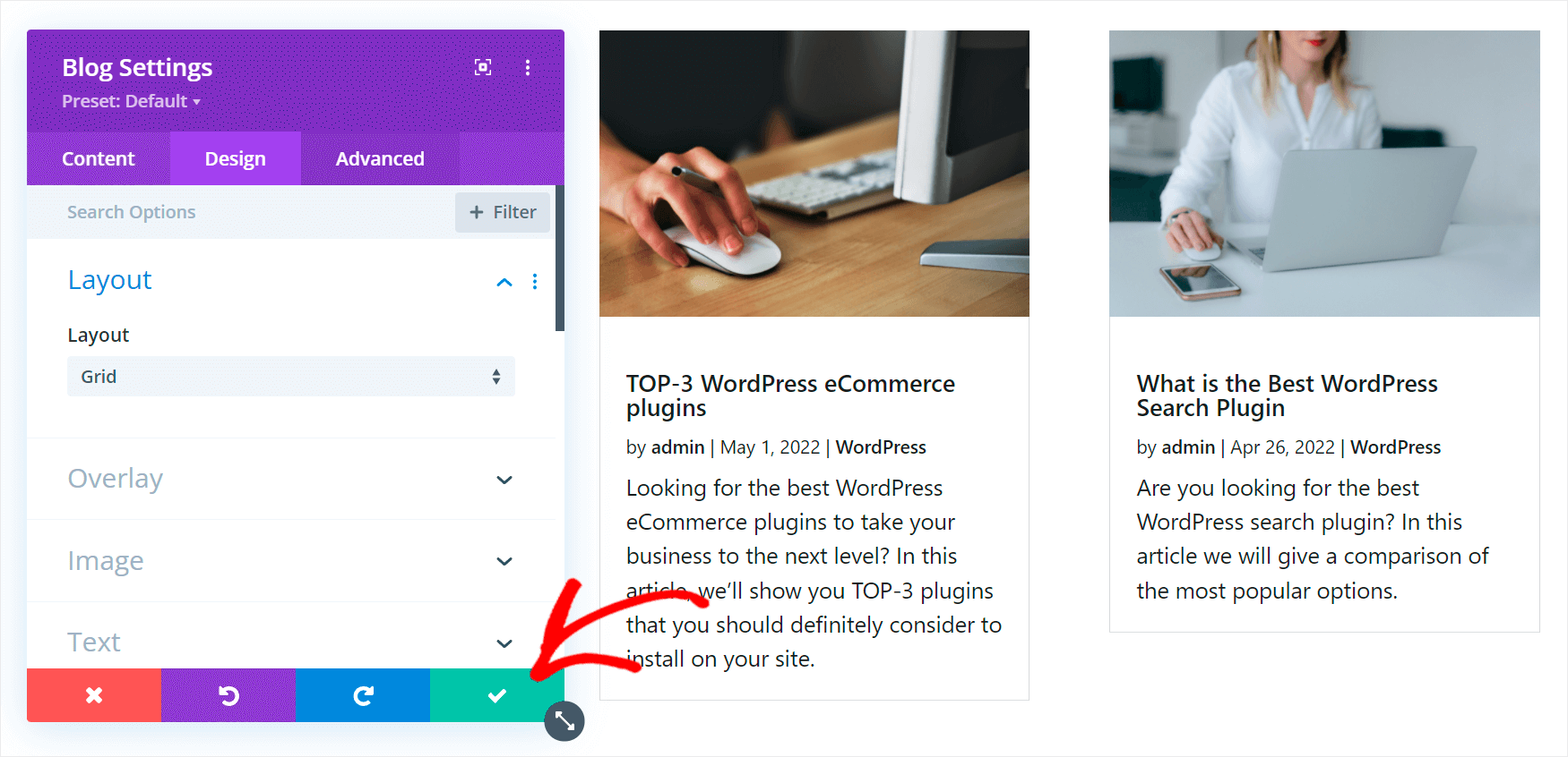 click the checkmark icon