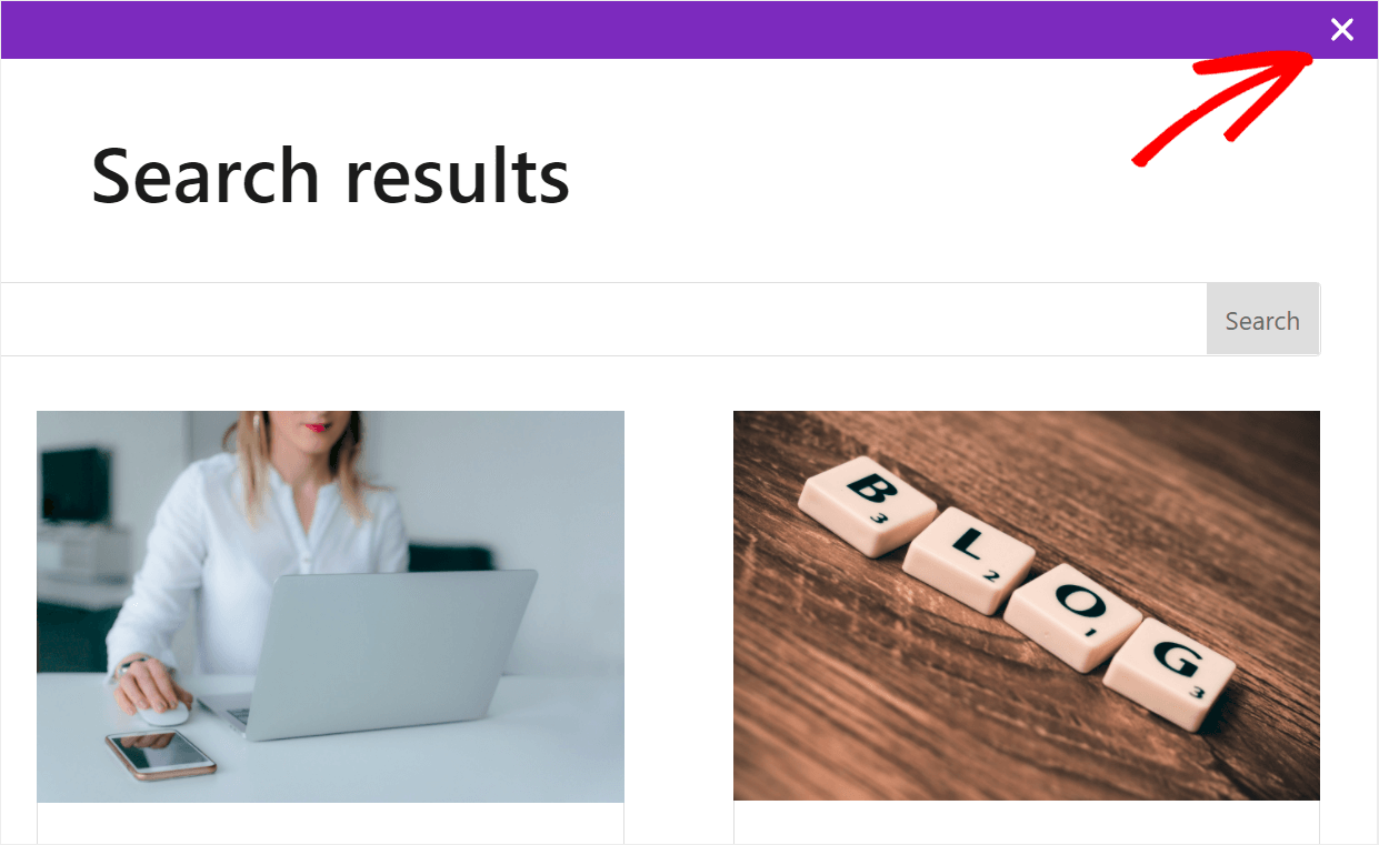 click the cross icon at the top right