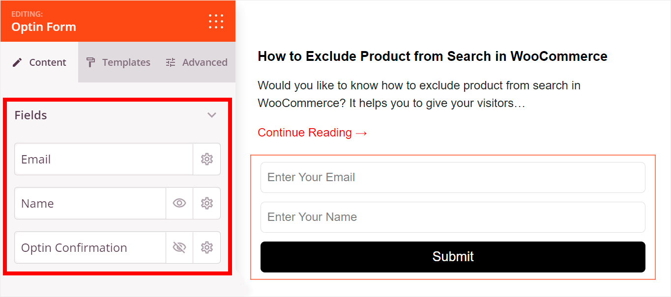 customize the fields of your form