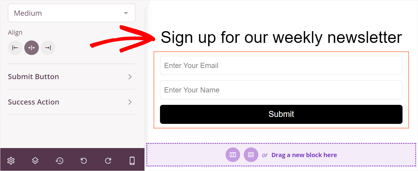 heading before the sign-up form