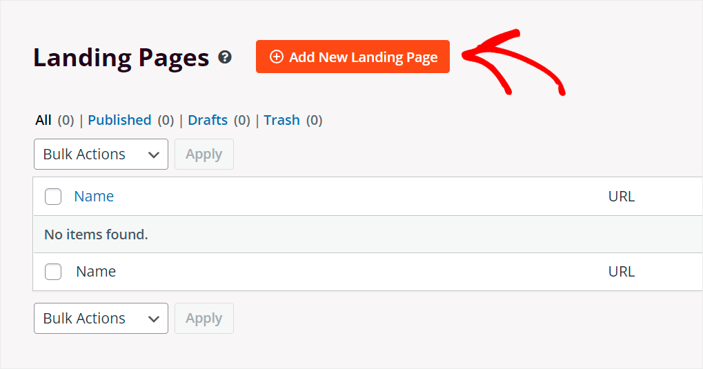 click Add New Landing Page