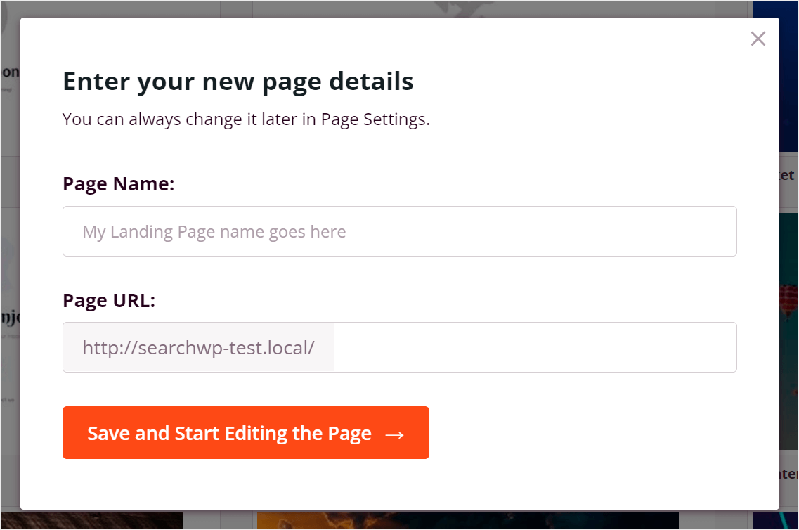 fill in your page details