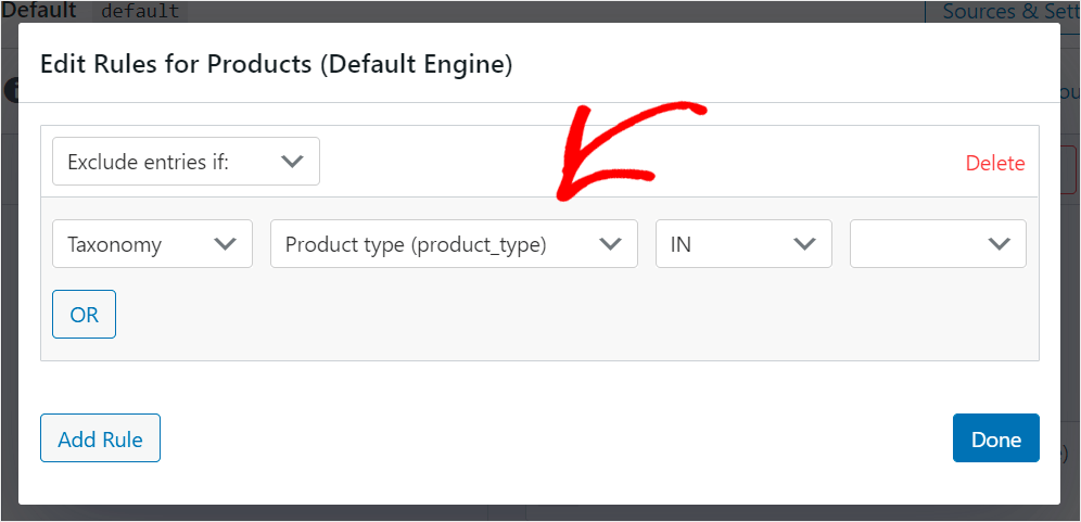 click on the product type field