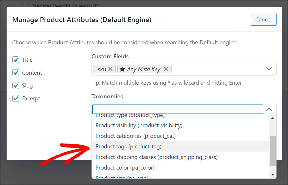 choose the products tag attribute