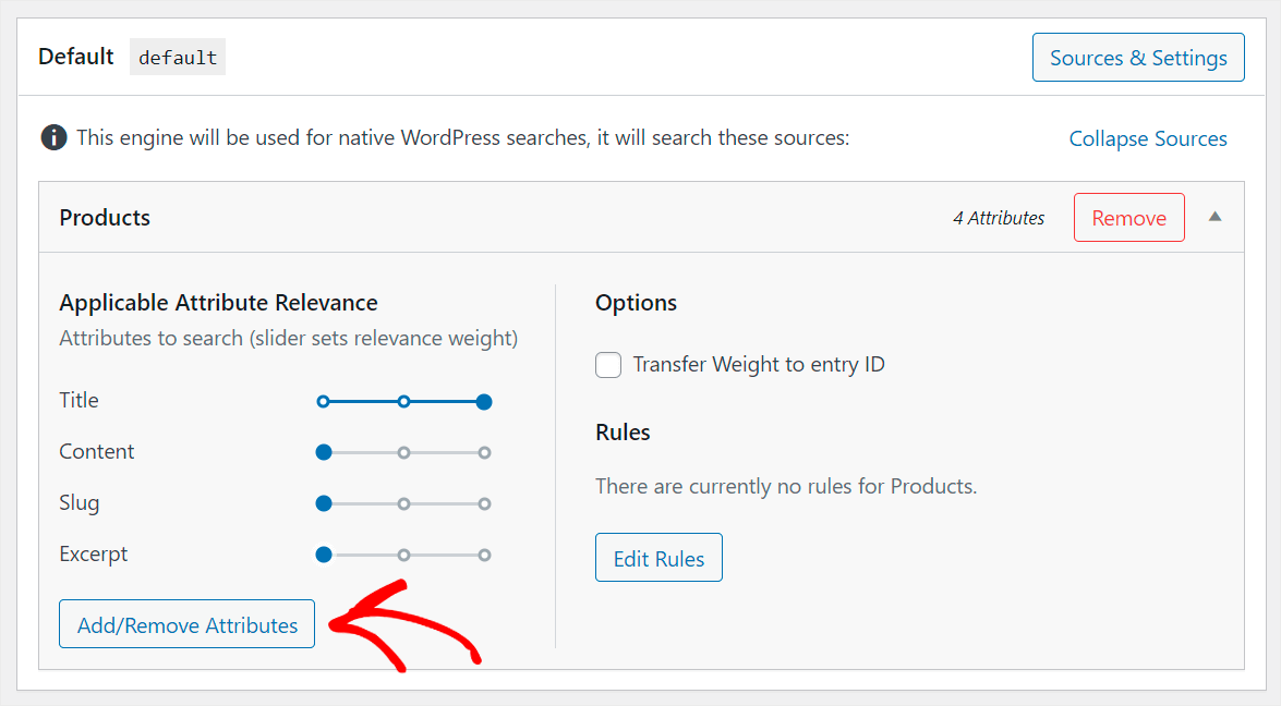 press Add Remove attributes