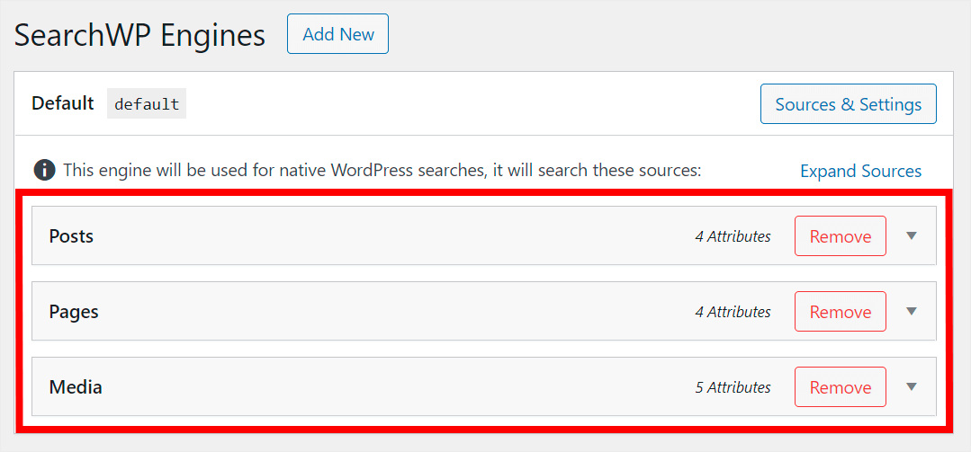 the list of your search engines