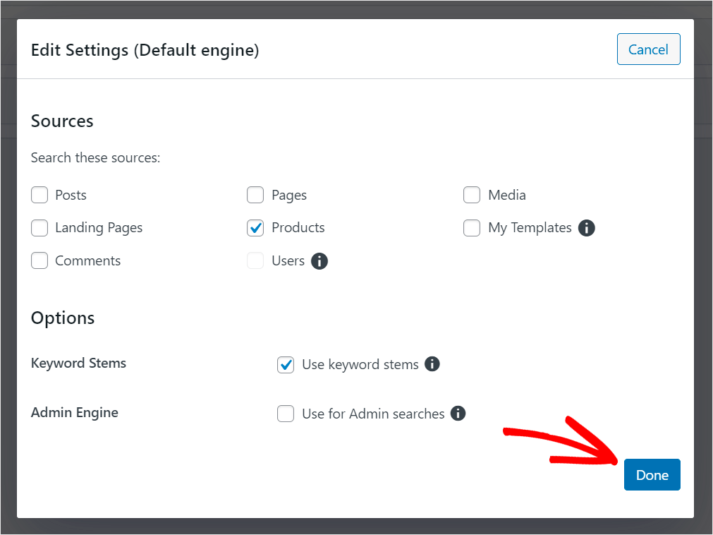 click Done when you're finished managing sources