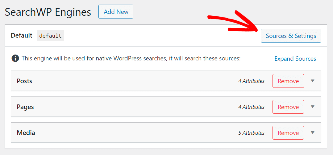 click Sources & Settings