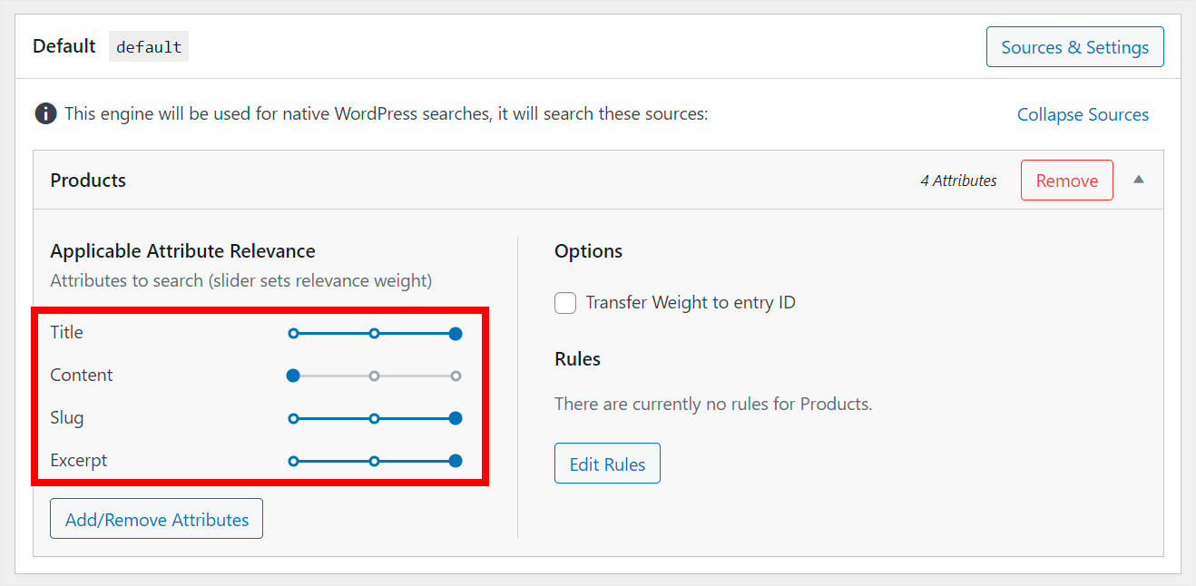 attributes of a search source