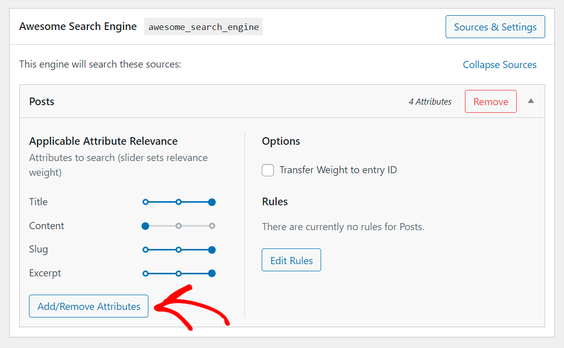 click Add Remove attributes