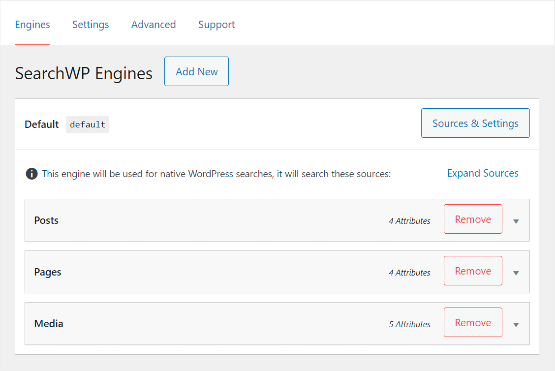 the list of your search engines