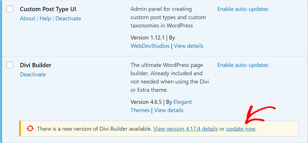 click Update now to update your Divi version