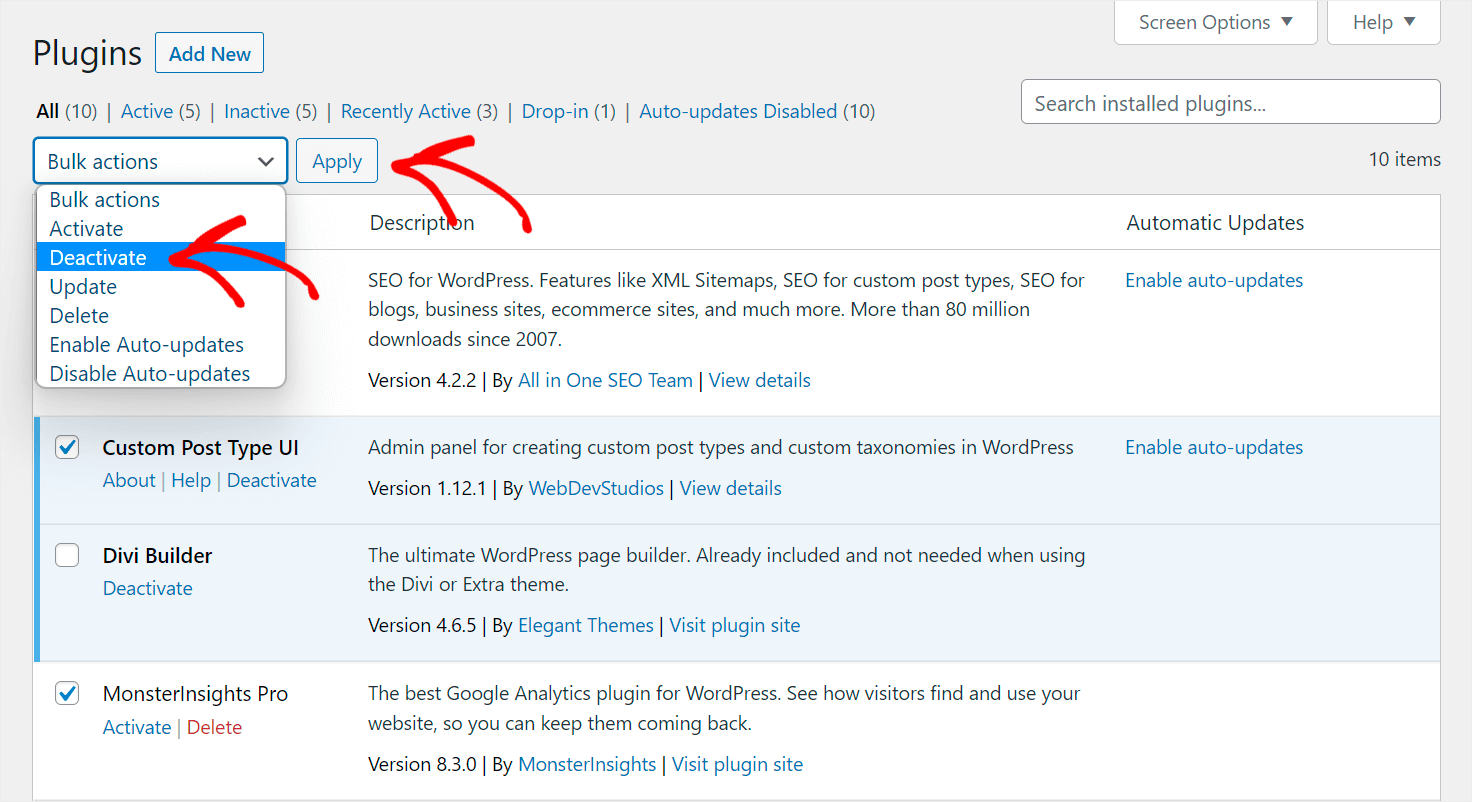 deactivate all plugins