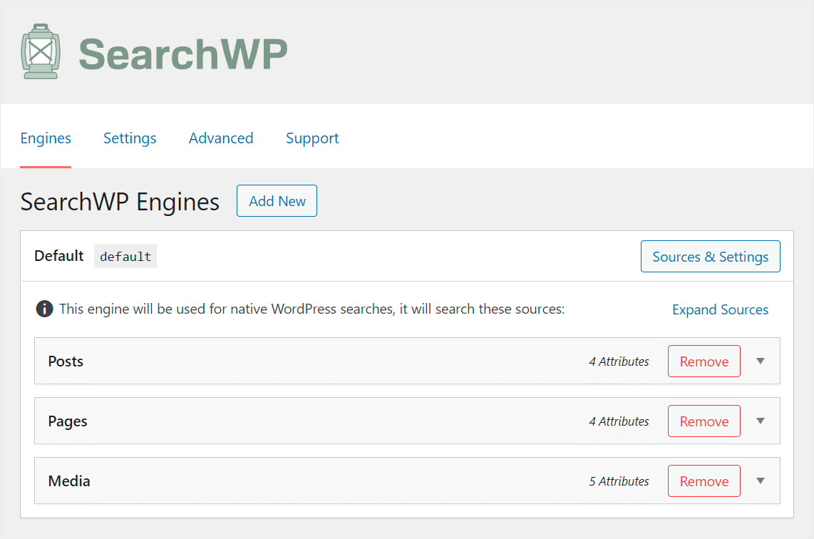 the list of your search engines