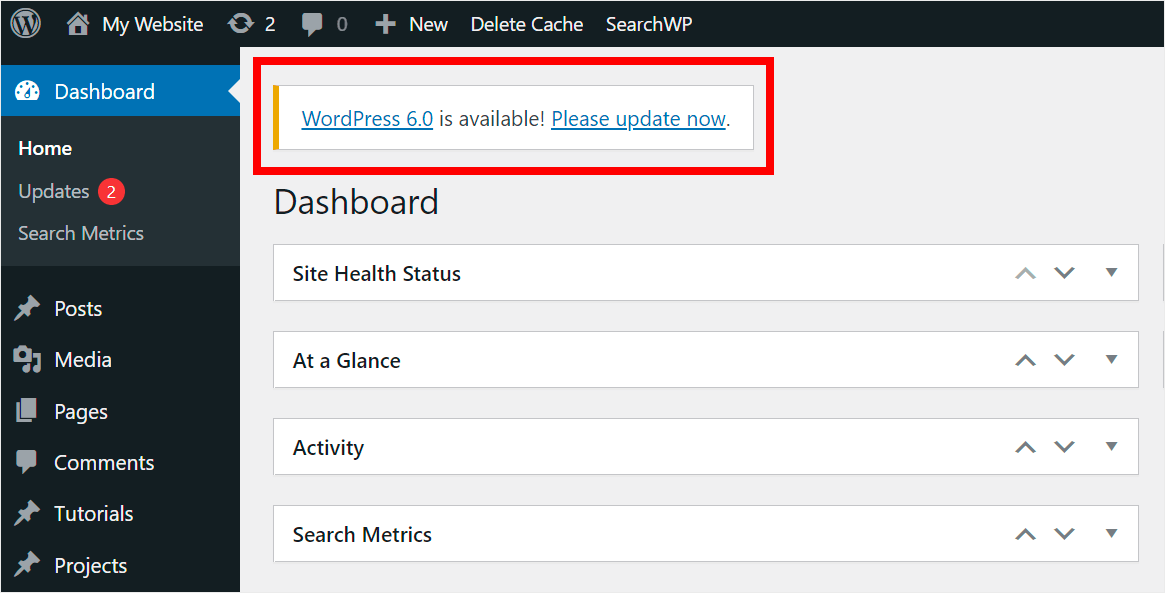update your version of WordPress