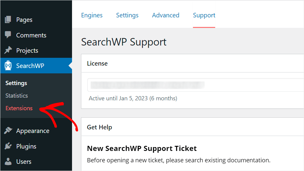 go to the Extensions tab