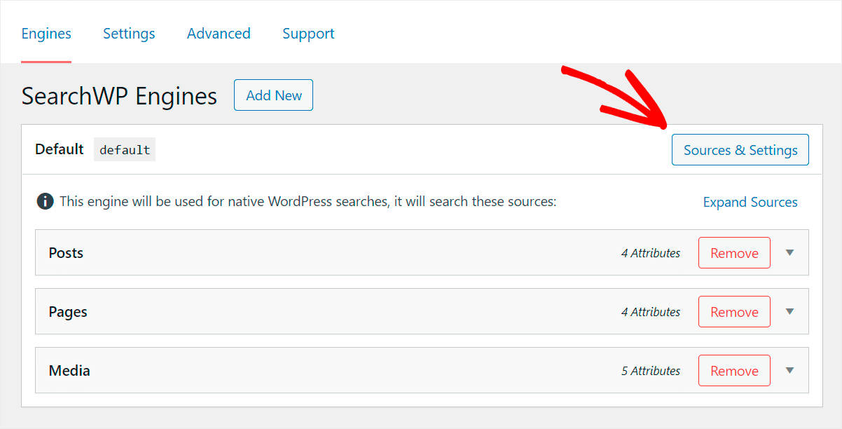 click Sources and Settings