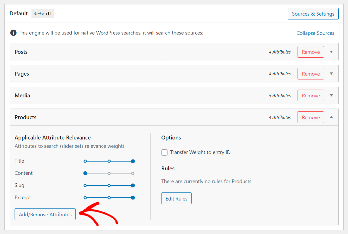 click Add Remove attributes