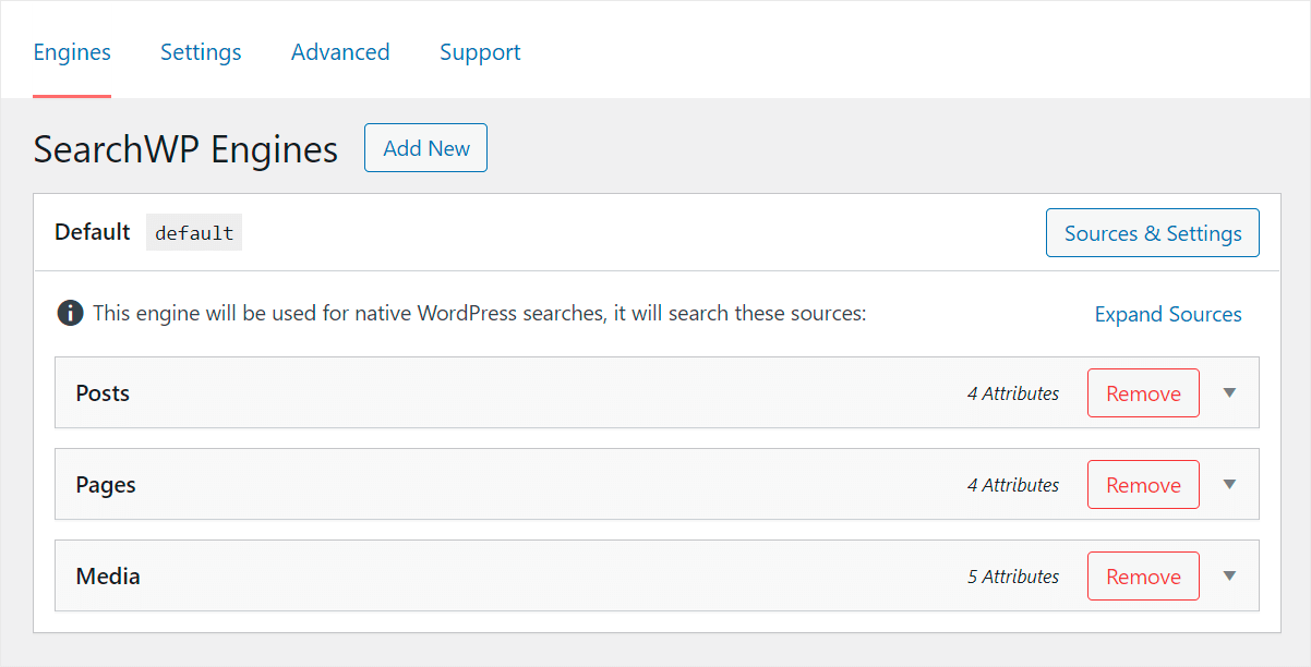 the list of your search engines