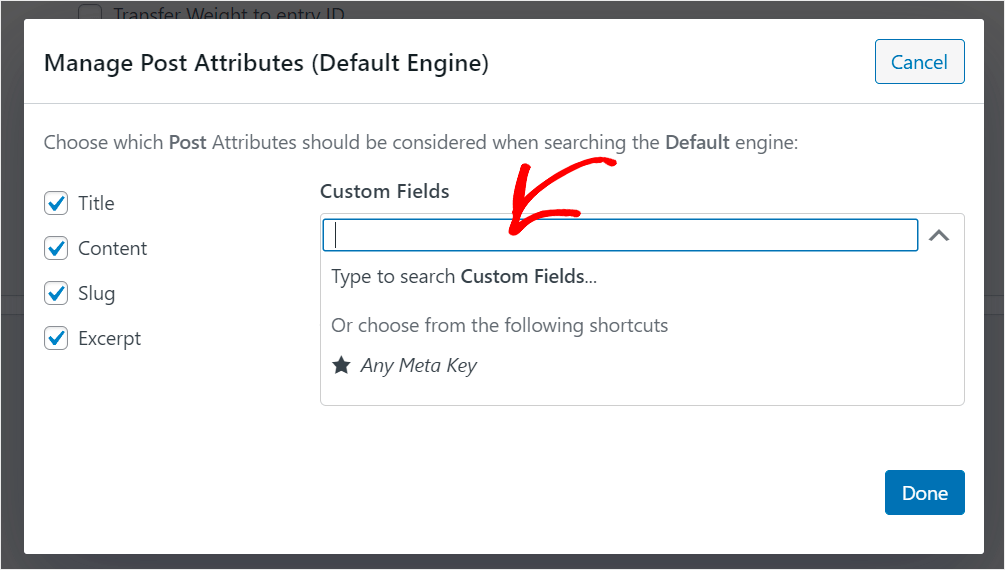click on the Custom Fields field
