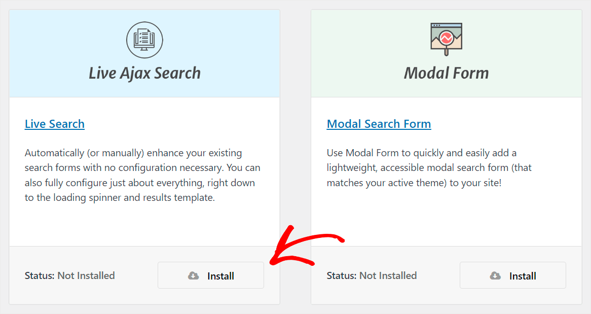 click Install Live search